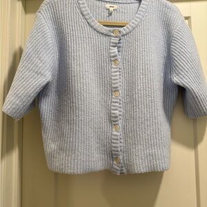 Aerie unREAL Short Sleeve Cardigan in eyelet blue
